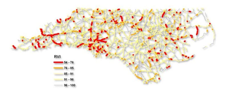 Road segments classified by estimated vulnerability to damage from overweight vehicles